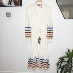 Chufy Trippy Off White Colorful Stripe Maxi Dress Lined Long Sleeve Womens Small